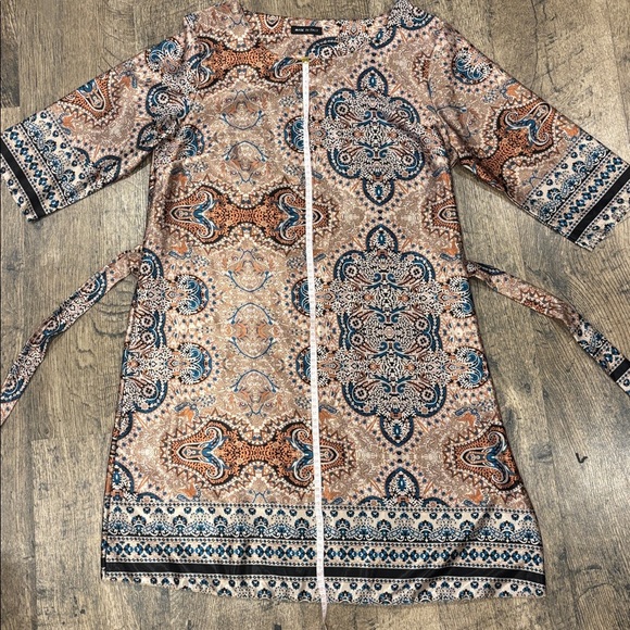 Elegant Paisley Print Dress - Brown and Blue - Picture 5 of 10